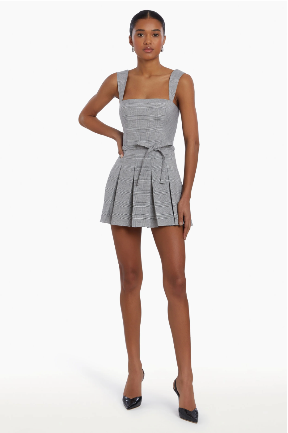 Mercy Belted Skort Romper in Business Plaid