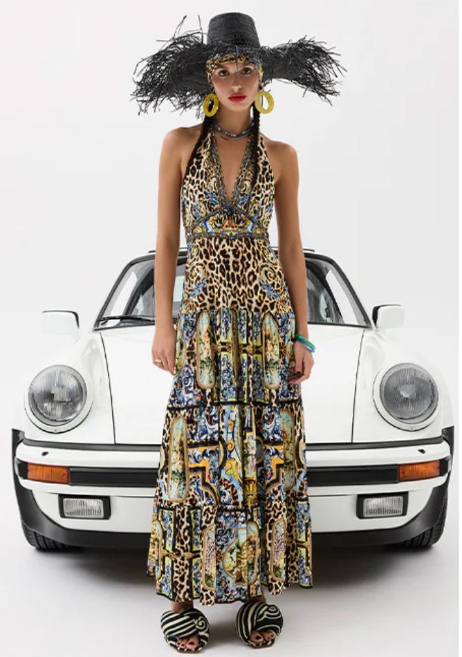 Halter Jersey Dress With Tiered Skirt