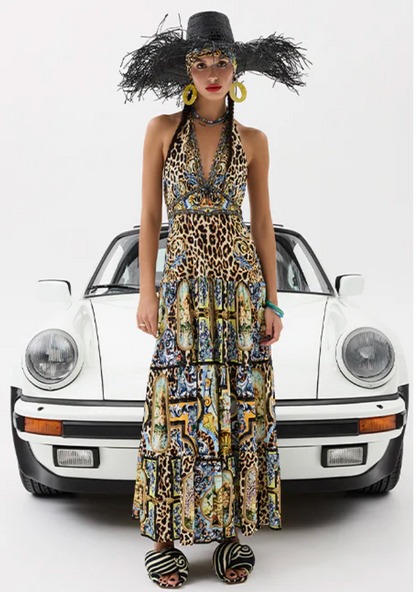 Halter Jersey Dress With Tiered Skirt