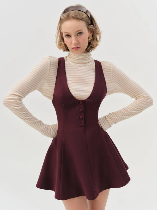 For Love and Lemons - Selena Mini Dress in Burgundy Red