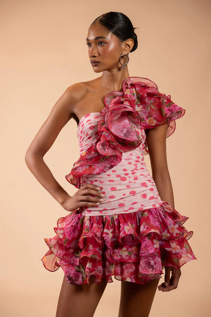 Peony Dots Ruffle Mini Dress