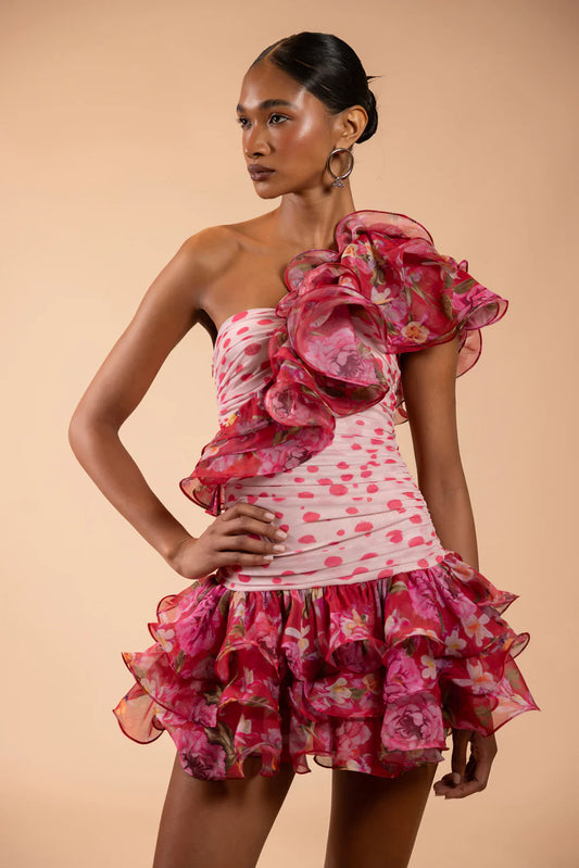 Peony Dots Ruffle Mini Dress