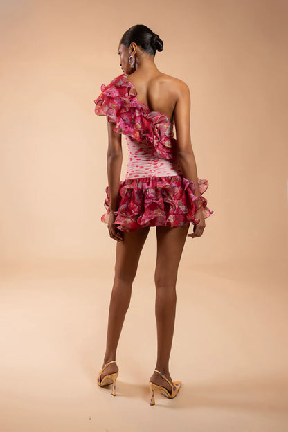 Peony Dots Ruffle Mini Dress