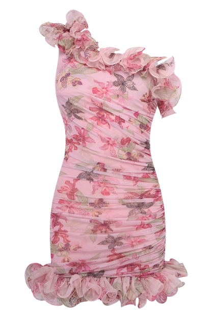 Orchid Bloom One Shoulder Mini Dress