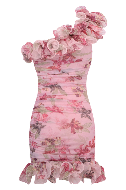 Orchid Bloom One Shoulder Mini Dress
