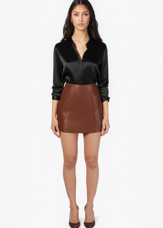 Cillian Genuine Leather Mini Skirt