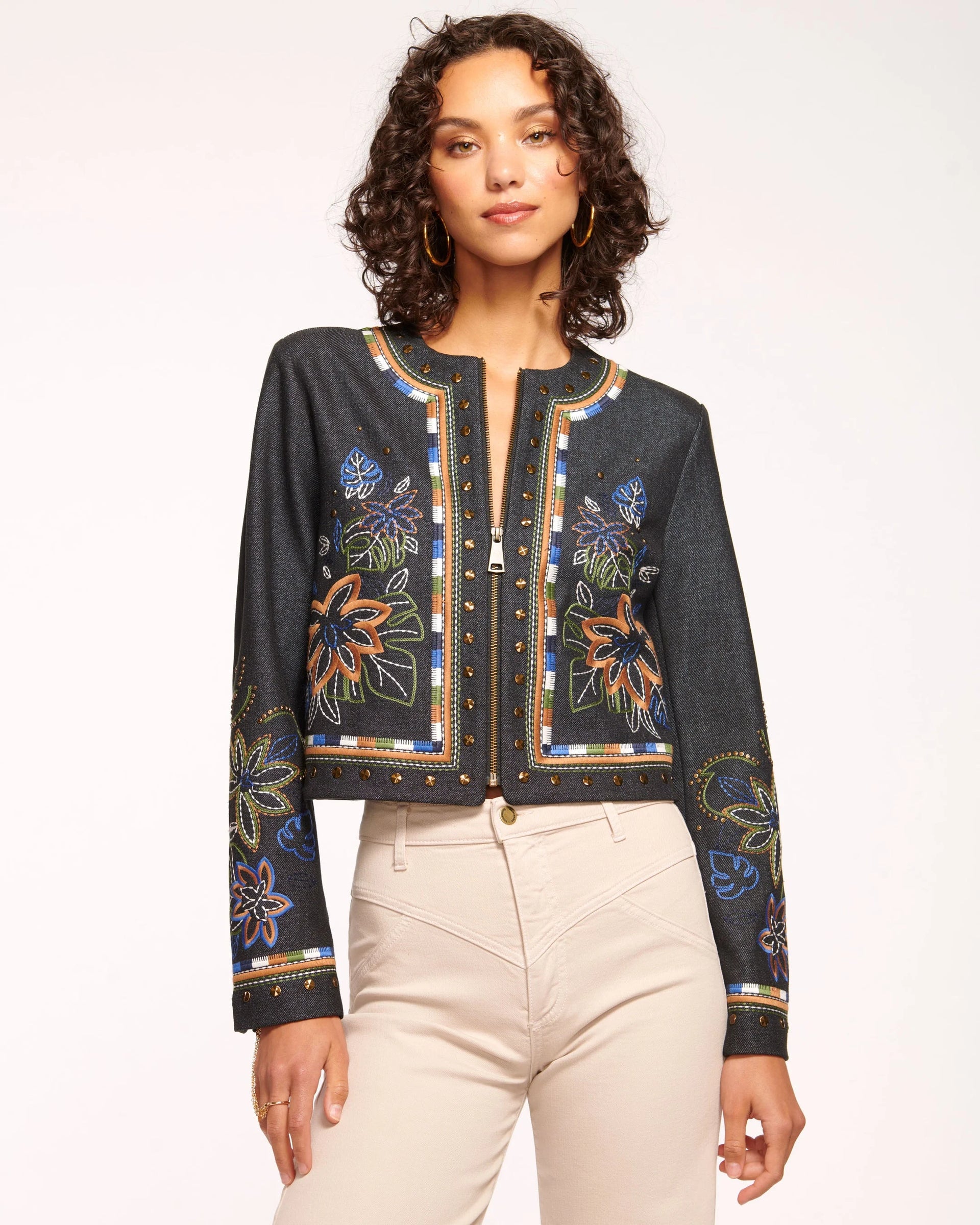 Ramy Brook Mav Embroidered Denim Jacket in Dark Indigo | Miss J.