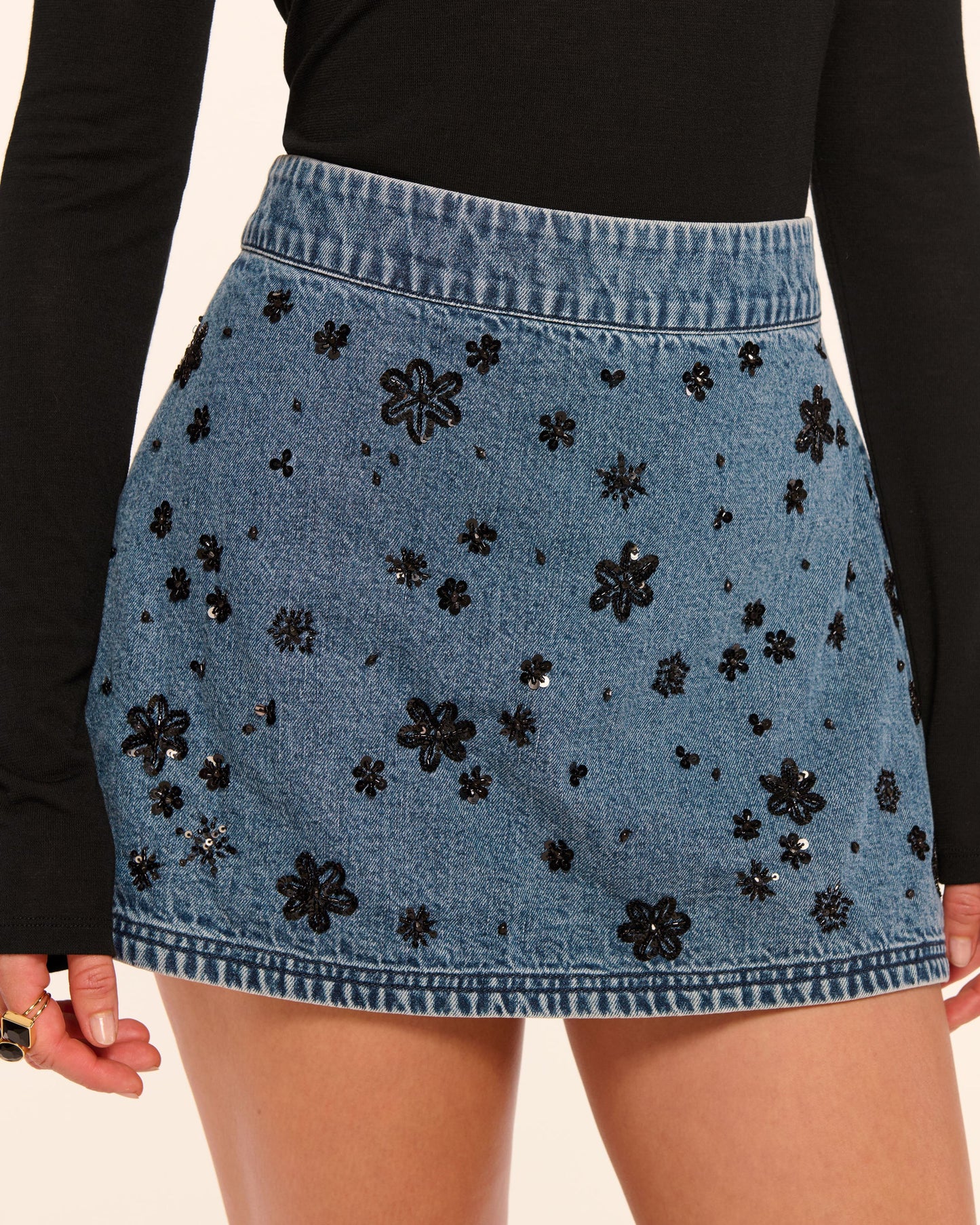 Sally Skirt in Floral Bead Denim