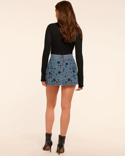 Sally Skirt in Floral Bead Denim
