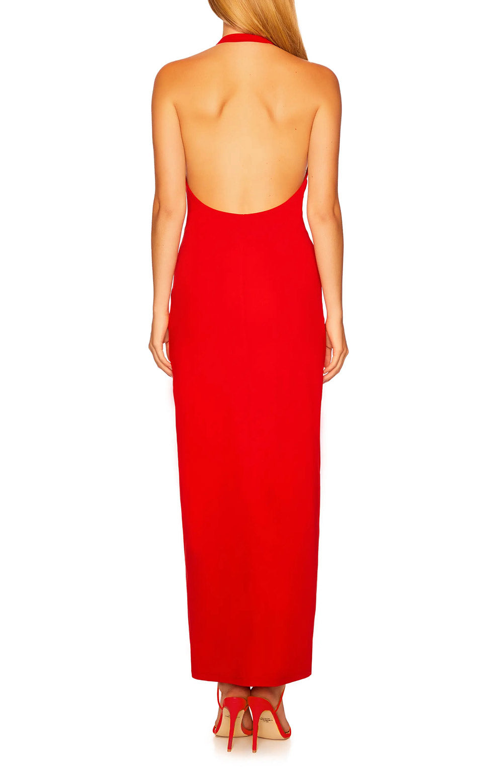 Susana Monaco High Neck Low Back Halter Slit Dress Perfect Red / S Susana Monaco High Neck Low Back Halter Slit Dress Perfect Red / S
